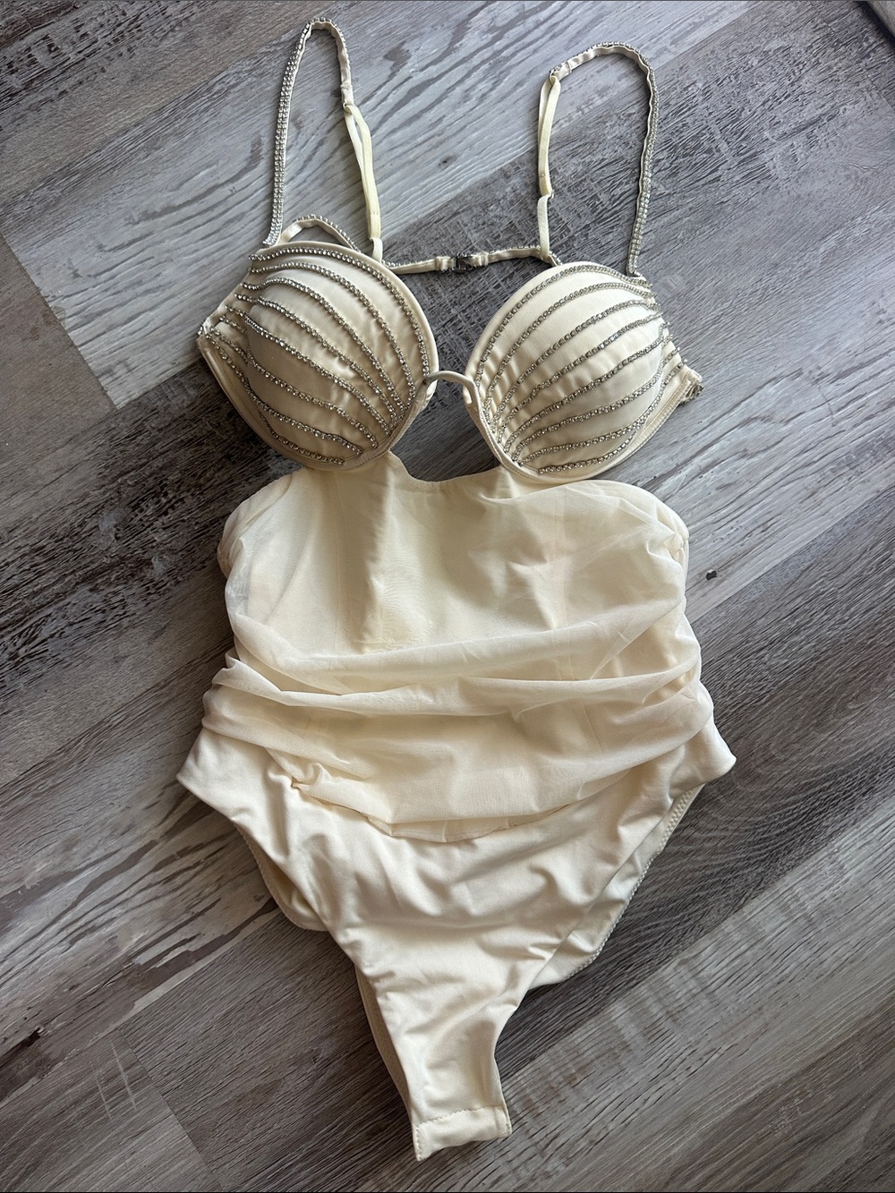 Oh Polly Cream Embellished One-Piece Bodysuit